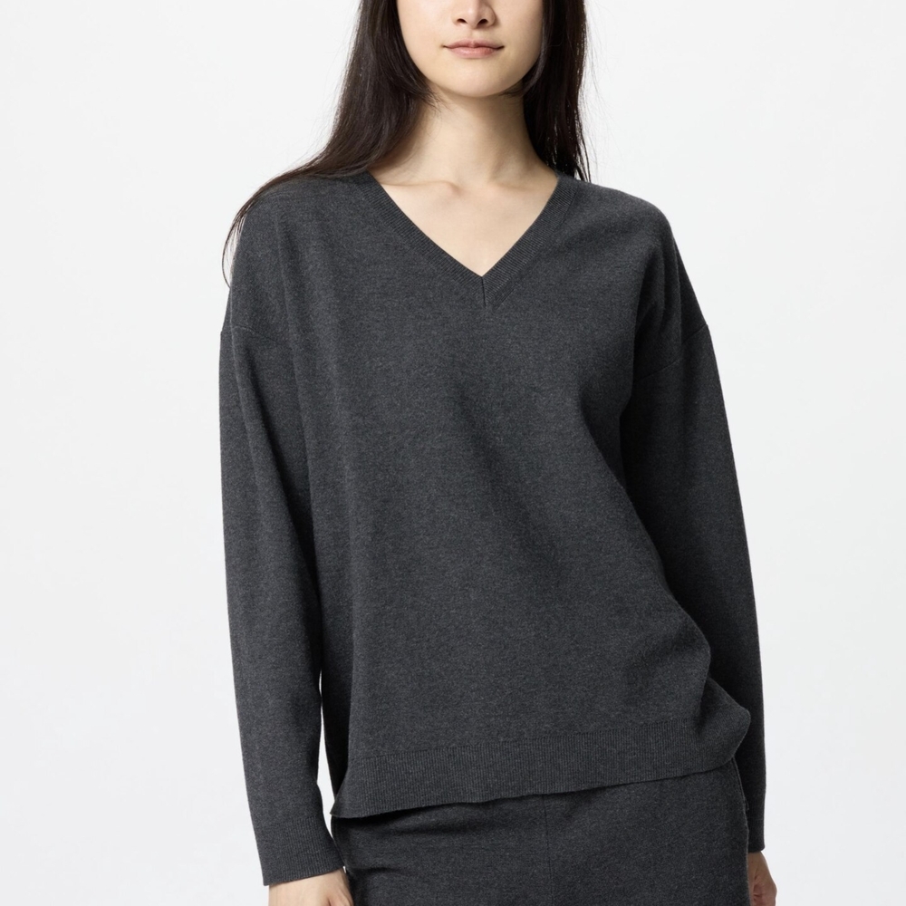 Uniqlo Women's Charcoal V-Neck Sweater